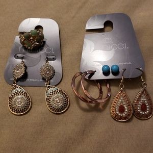 Earring lot, plus one adjustable ring